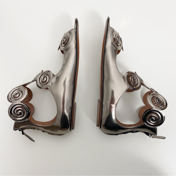 Alaia Rhodium Flat Sandals Gladiator Zip Up Metallic - Picture 7 of 10